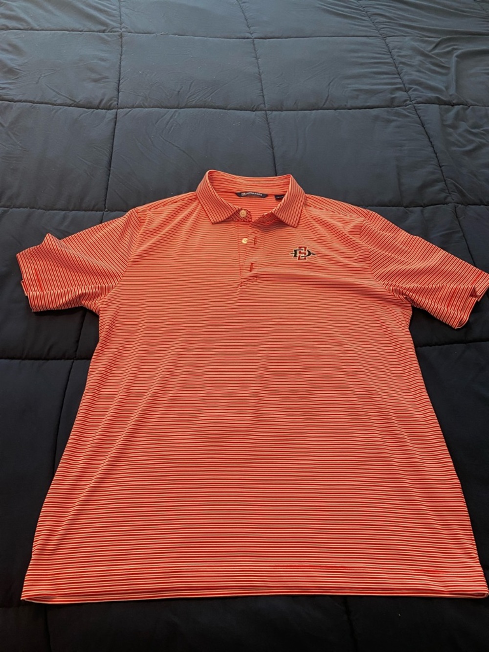 Cutter & Buck Men's SDSU Striped Polo Shirt - Embroidered Logo Medium